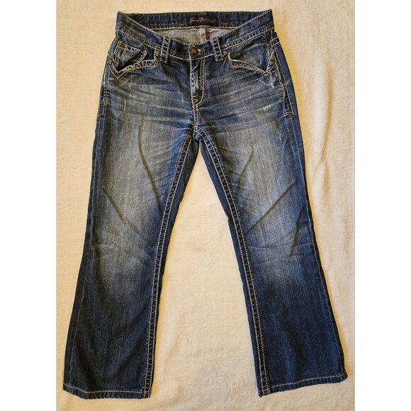 Seven 7 Embroidered Back Pockets Boot Cut Women’s Blue Denim Jeans Size 32"W - Picture 1 of 16